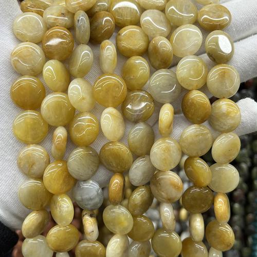 Jade Yellow Bead, Flat Round, fashion jewelry & DIY, yellow, 15mm Approx 38 cm 