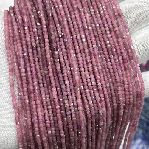 Natural Tourmaline Beads, Square, fashion jewelry & DIY & faceted, pink, 2.5mm Approx 38 cm 