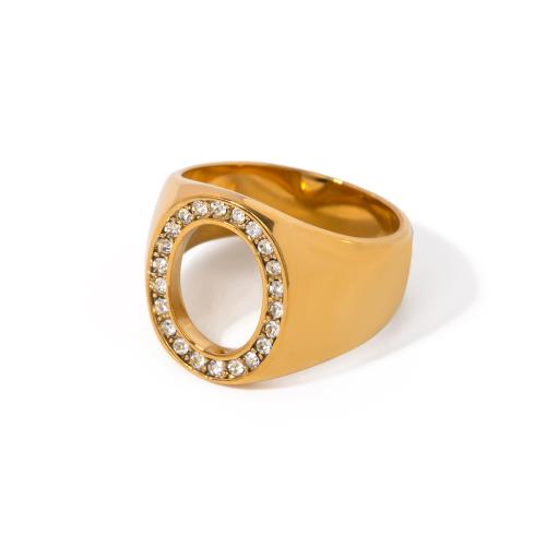 Нержавеющая сталь Rhinestone палец кольцо, Нержавеющая сталь 304, 18K позолоченный, разный размер для выбора & Женский & со стразами, Золотой, продается PC