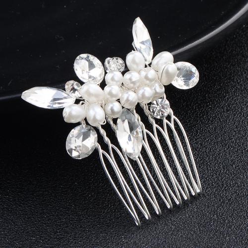 Decorative Hair Combs, Zinc Alloy, with Crystal & Plastic Pearl, fashion jewelry & for woman, silver color [