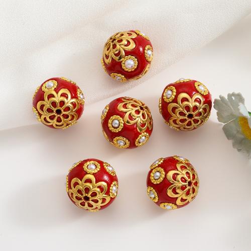 Enamel Zinc Alloy Beads, with Plastic Pearl, gold color plated, DIY 18mm [