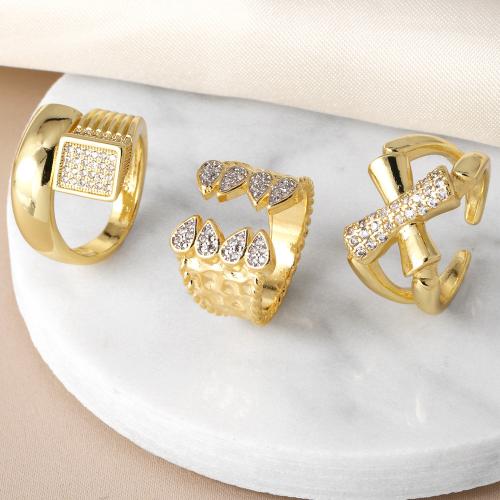 Cubic Zirconia Micro Pave Brass Finger Ring, plated, fashion jewelry & micro pave cubic zirconia, golden [