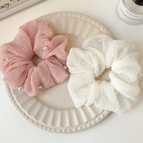 Hair Scrunchies, Gauze, with Plastic Pearl, handmade, for woman [