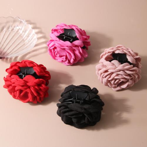 Hair Claw Clips, Cloth, with Plastic, Flower, handmade, for woman [
