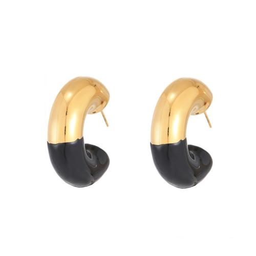 Stainless Steel Stud Earring, 304 Stainless Steel, plated & for woman & enamel, golden 
