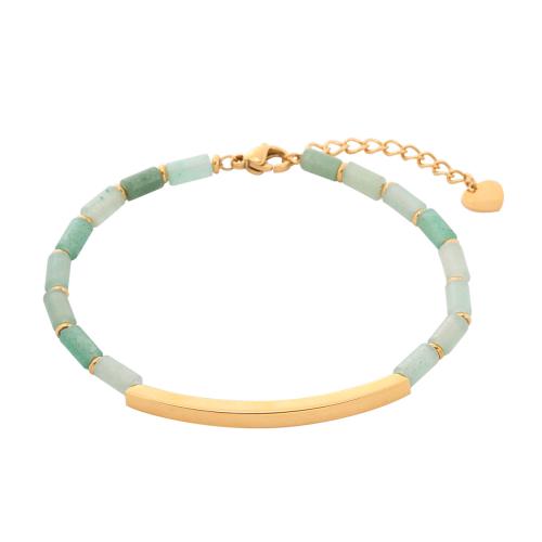 Aventurine Bracelets, 304 Stainless Steel, with Aventurine, with 4CM extender chain, plated, for woman Approx 16 cm [