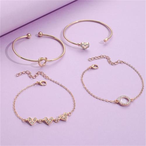 Iron Bracelet Set, gold color plated, 4 pieces & for woman & with rhinestone [