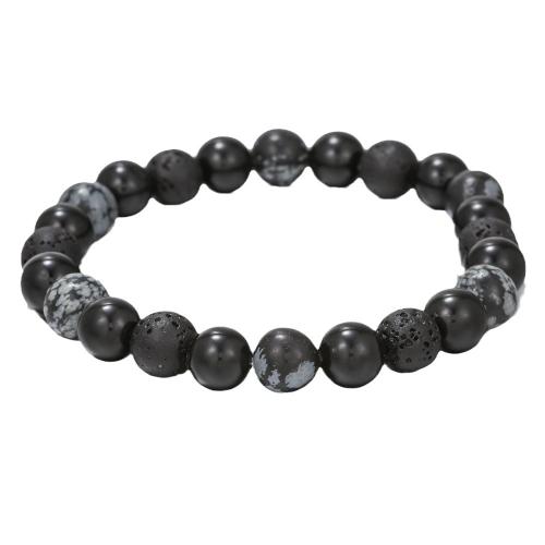 Snowflake Obsidian Bracelet, with Lava, Unisex Approx 7.3-7.7 Inch [