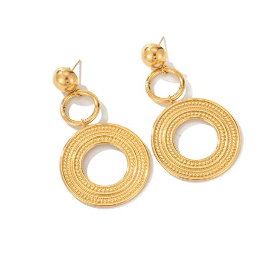 Titanium Steel Drop Earring, Donut, gold color plated, for woman & hollow 
