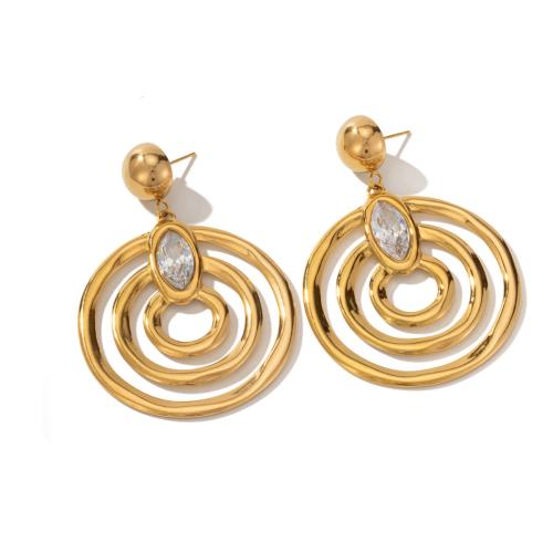 Titanium Steel Drop Earring, Donut, 18K gold plated, micro pave cubic zirconia & for woman & hollow 