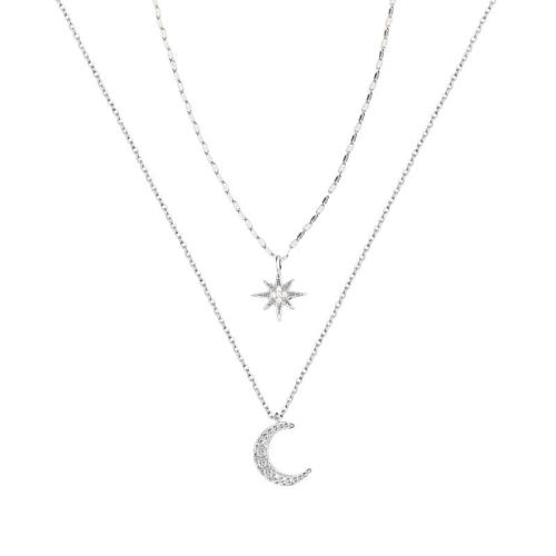 Ожерелье со стразами из цинкового сплава, цинковый сплав, Двойной слой & ювелирные изделия моды & Женский, серебряный, длина:Приблизительно 45 см, продается PC