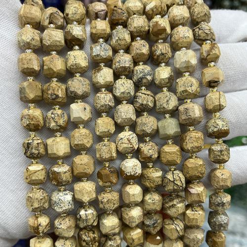 Picture Jasper Beads, Square, fashion jewelry & DIY & faceted, mixed colors Approx 38 cm 