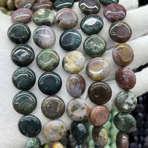Perle agate indienne naturelle , Plat rond, bijoux de mode & DIY, couleurs mélangées, 15mm Environ 38 cm, Vendu par brin