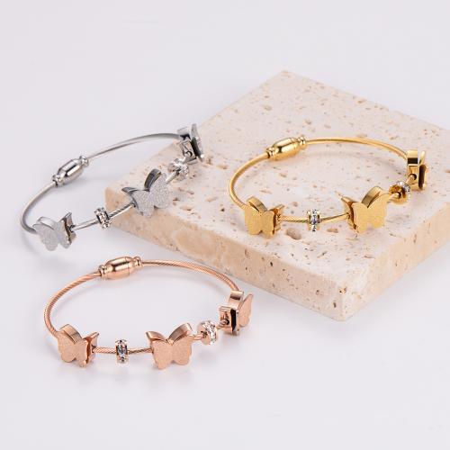 Stainless Steel Bangle, 316L Stainless Steel, Butterfly, fashion jewelry & for woman & with rhinestone Inner Approx 60mm 