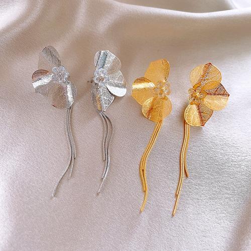 Brass Drop Earring, Flower, plated, fashion jewelry & with rhinestone 
