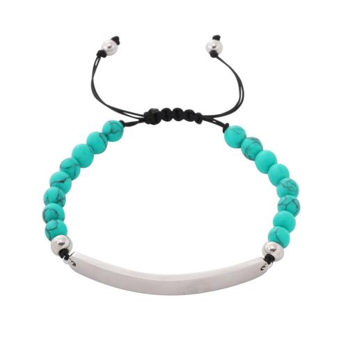 Stainless Steel Charm Bracelet, 304 Stainless Steel, with turquoise & Wax Cord, plated, for woman, green Approx 20 cm 