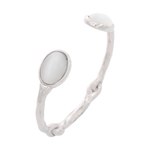Stainless Steel Cuff Bangle, 304 Stainless Steel, with Gemstone & Plastic Pearl, plated & for woman 