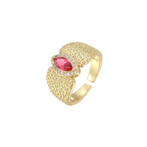 Cubic Zirconia Micro Pave Brass Finger Ring, with Gemstone, plated & micro pave cubic zirconia & for woman, golden 