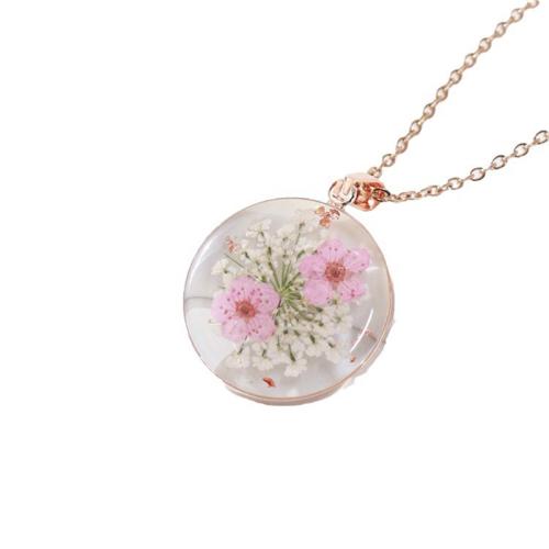 Resin Necklace, Brass, with Dried Flower & Resin & 304 Stainless Steel, epoxy gel & for woman cm [