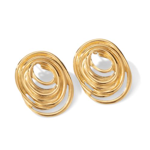 304 Stainless Steel Stud Earring, Geometrical Pattern, gold color plated, for woman & hollow 