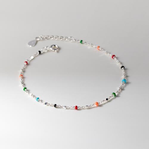Argent sterling 925 bracelet, avec Seedbead, avec 0.8inch chaînes de rallonge, Style coréen & pour femme, argent Environ 6.3 pouce, Vendu par PC