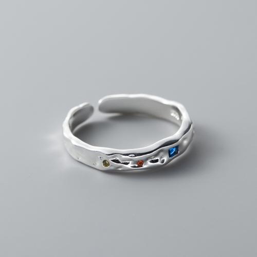 925 Sterling Silver Cuff Finger Ring, Korean style & for woman & with rhinestone, silver color, US Ring [
