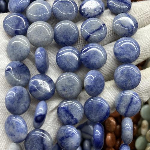 Синий авантюрин , Голубой авантюрин, Плоская круглая форма, ювелирные изделия моды & DIY, голубой, 15mm, длина:Приблизительно 38 см, продается Strand