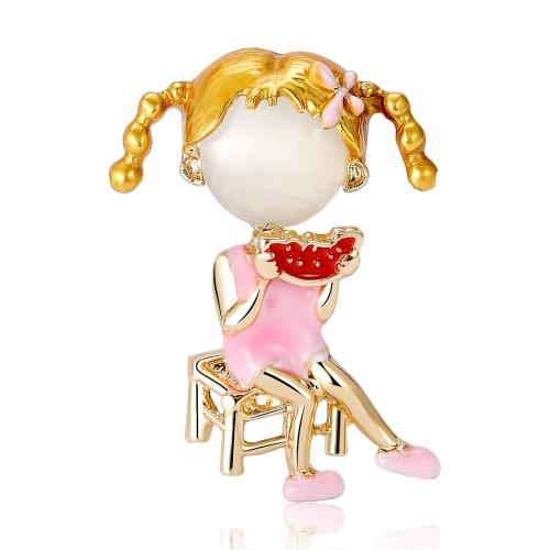 Enamel Brooch, Zinc Alloy, with Resin, Girl, gold color plated, fashion jewelry & for woman, mixed colors [