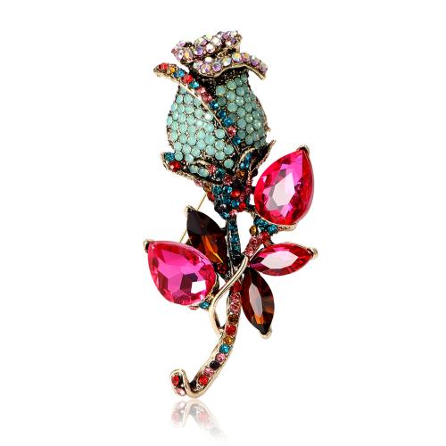 Rhinestone Zinc Alloy Brooch, Rose, gold color plated, fashion jewelry & for woman & with rhinestone 