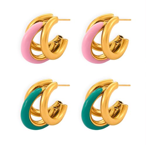Titan Stahl Ohrringe, Titanstahl, Modeschmuck & für Frau & Emaille, goldfarben, 22x25mm, verkauft von Paar