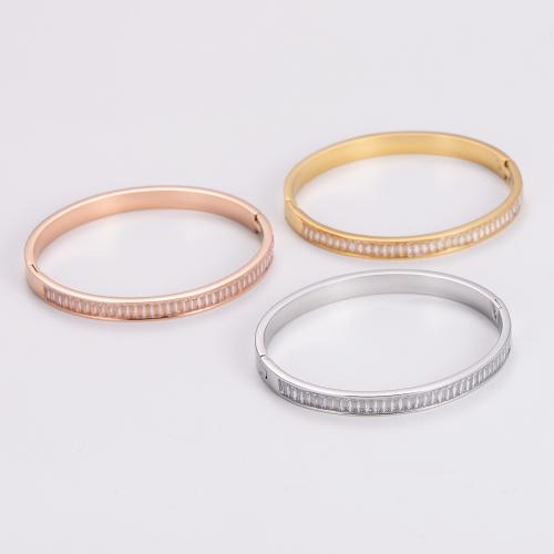 Stainless Steel Bangle, 316L Stainless Steel, fashion jewelry & micro pave cubic zirconia & for woman Inner Approx 60mm 