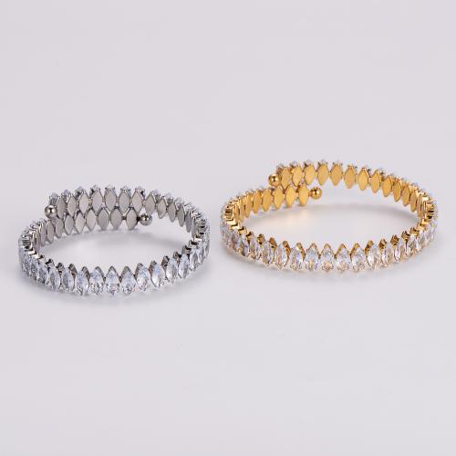 Stainless Steel Bangle, 316L Stainless Steel, fashion jewelry & for woman & with rhinestone Inner Approx 60mm 