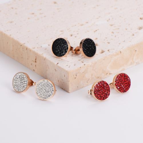 Stainless Steel Rhinestone Stud Earring, 316L Stainless Steel, fashion jewelry & for woman & with rhinestone, rose gold color, 12mm 