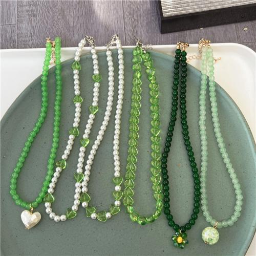 Glass Beads Jewelry Necklace, with Plastic Pearl, fashion jewelry & for woman cm 