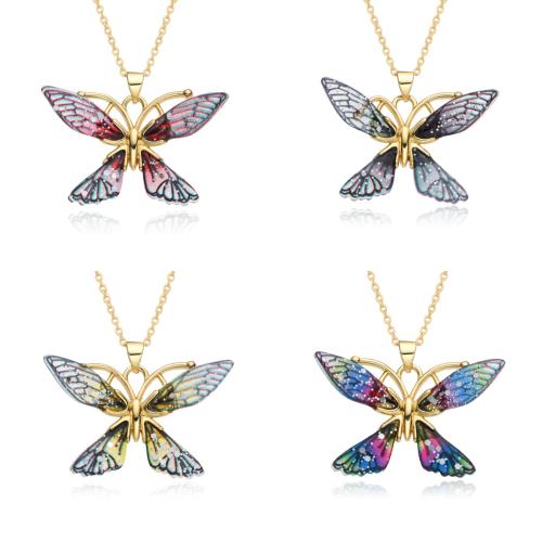 Brass Jewelry Necklace, with Resin, Butterfly, plated, for woman Approx 41-50 cm 