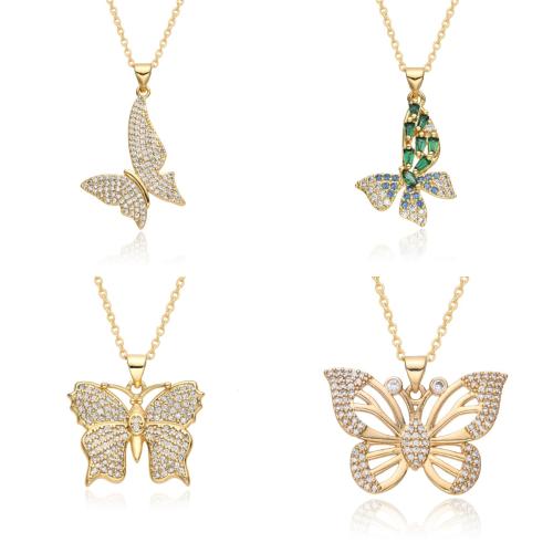 Cubic Zircon Micro Pave Brass Necklace, Butterfly, plated & micro pave cubic zirconia & for woman, golden Approx 41-50 cm 