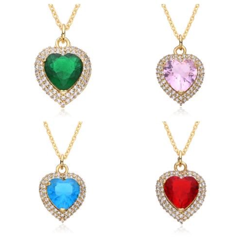 Cubic Zircon Micro Pave Brass Necklace, Heart, plated, micro pave cubic zirconia & for woman Approx 41-50 cm 
