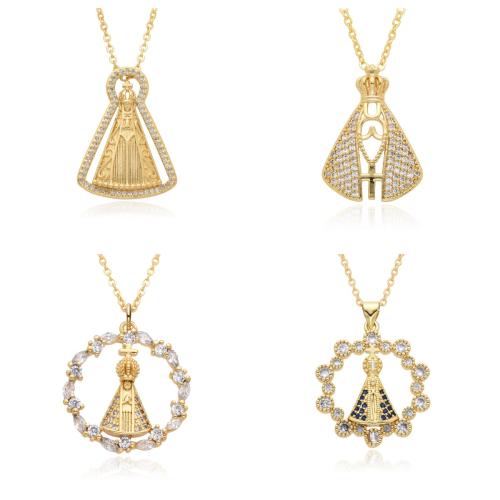 Корень Циркон Микро вымощает латунь ожерелье, Латунь, Другое покрытие, разные стили для выбора & инкрустированное микро кубического циркония & Женский, Золотой, продается PC