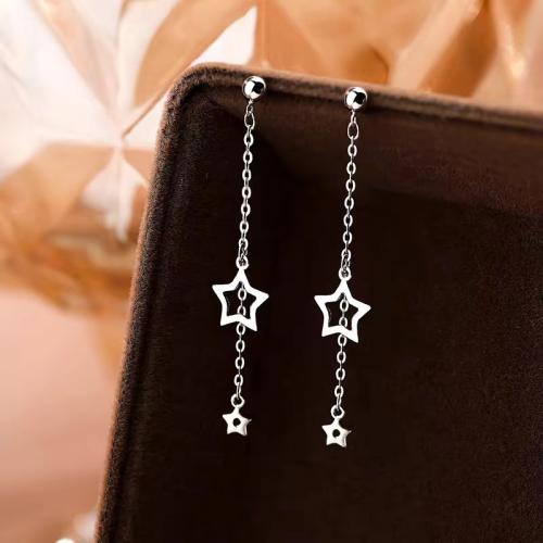 Sterling Silver Drop Earring, 925 Sterling Silver, Star, for woman, platinum color [