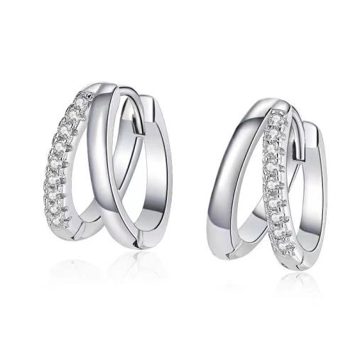 Cubic Zirconia Micro Pave Sterling Silver Earring, 925 Sterling Silver, micro pave cubic zirconia & for woman, silver color 