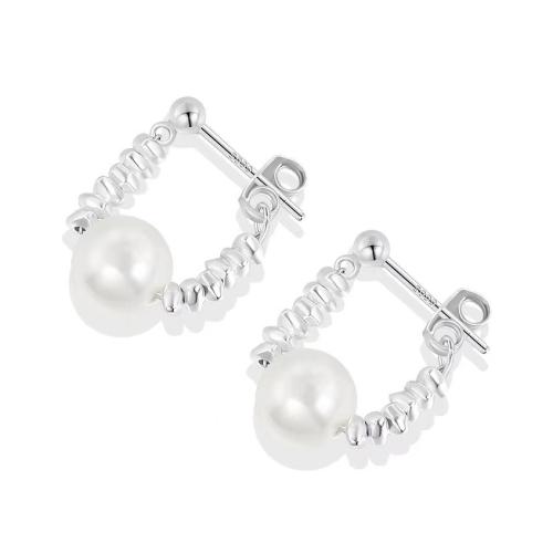 Sterling Silver Drop Earring, 925 Sterling Silver, with Plastic Pearl, for woman, silver color, 22mm 
