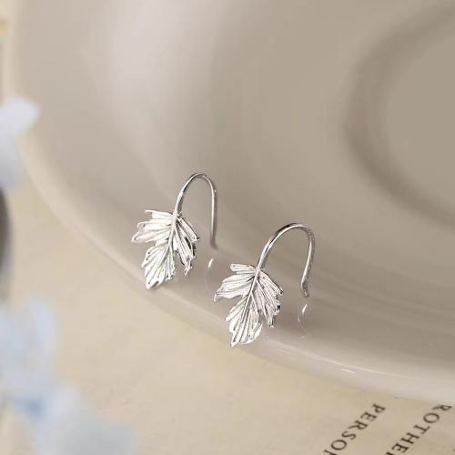 Sterling Silver Drop Earring, 925 Sterling Silver, Maple Leaf, for woman, silver color 