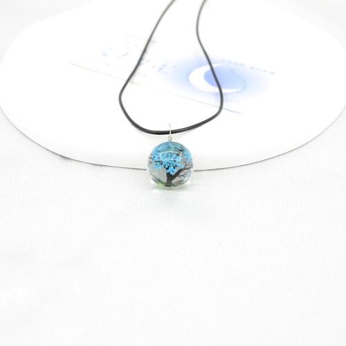 Glass Beads Jewelry Necklace, with Dried Flower & Wax Cord, handmade, for woman Approx 41-50 cm 