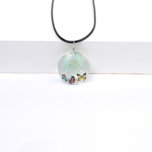 Glass Beads Jewelry Necklace, with Dried Flower & Wax Cord, handmade, for woman cm 