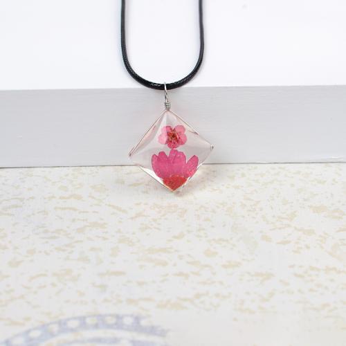 Glass Beads Jewelry Necklace, with Dried Flower & Wax Cord, handmade, for woman Approx 41-50 cm 
