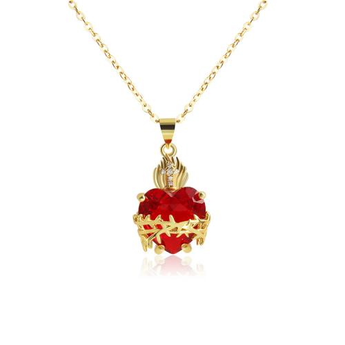 Cubic Zircon Micro Pave Brass Necklace, micro pave cubic zirconia & for woman, red 