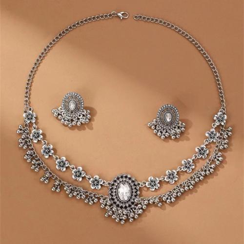 Rhinestone Zinc Alloy Jewelry Set, earring & necklace, plated, 2 pieces & for woman & with rhinestone 