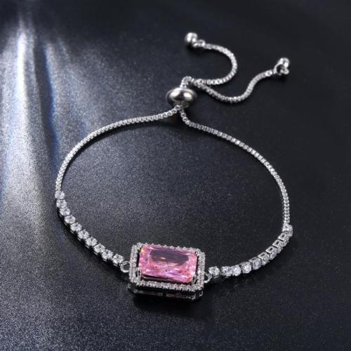 Cubic Zirconia Micro Pave Brass Bracelet, Adjustable & fashion jewelry & micro pave cubic zirconia & for woman Approx 19 cm 