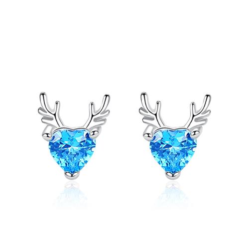 Sterling Silver Cubic Zirconia Earring, 925 Sterling Silver, Antlers, fashion jewelry & micro pave cubic zirconia & for woman 