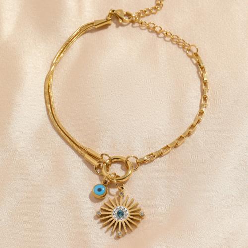 Evil Eye Bracelet Bijoux, Acier inoxydable 304, avec 5cm chaînes de rallonge, bijoux de mode & pour femme & avec strass Environ 18 cm, Vendu par PC